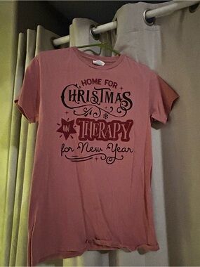 Screen Stars Pink "Home for Christmas in Therapy" Holiday T-Shirt
